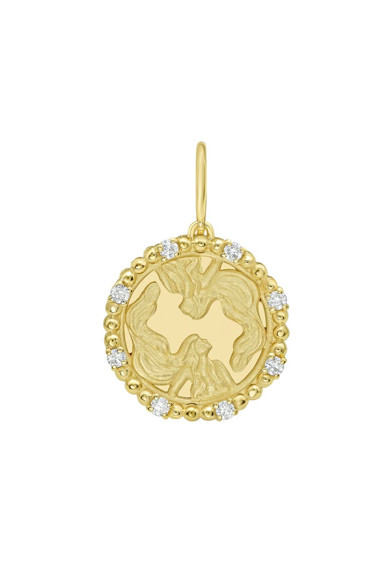 14K Gold Gemini Diamond Bead Zodiac Medallion, Main, color, Yellow Gold
