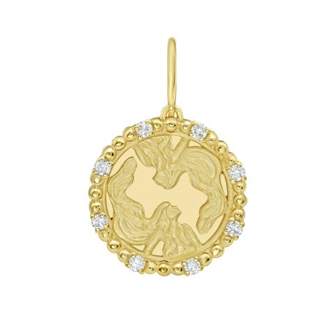14K Gold Gemini Diamond Bead Zodiac Medallion