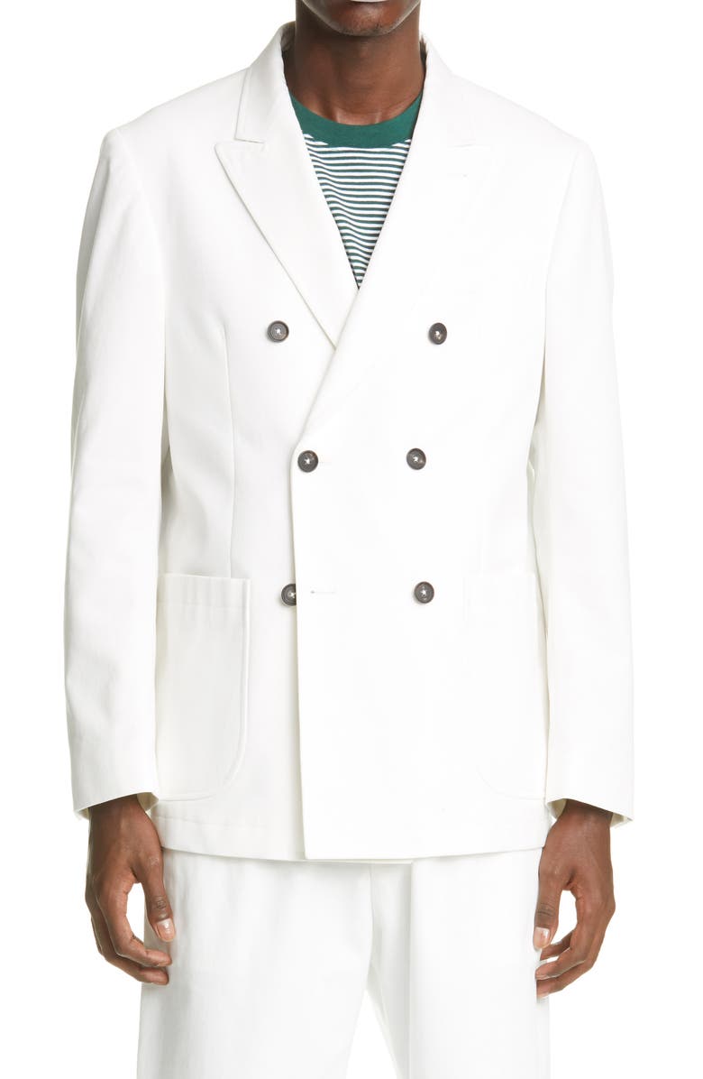 Noah Double Breasted White Cotton Sport Coat, Alternate, color, 