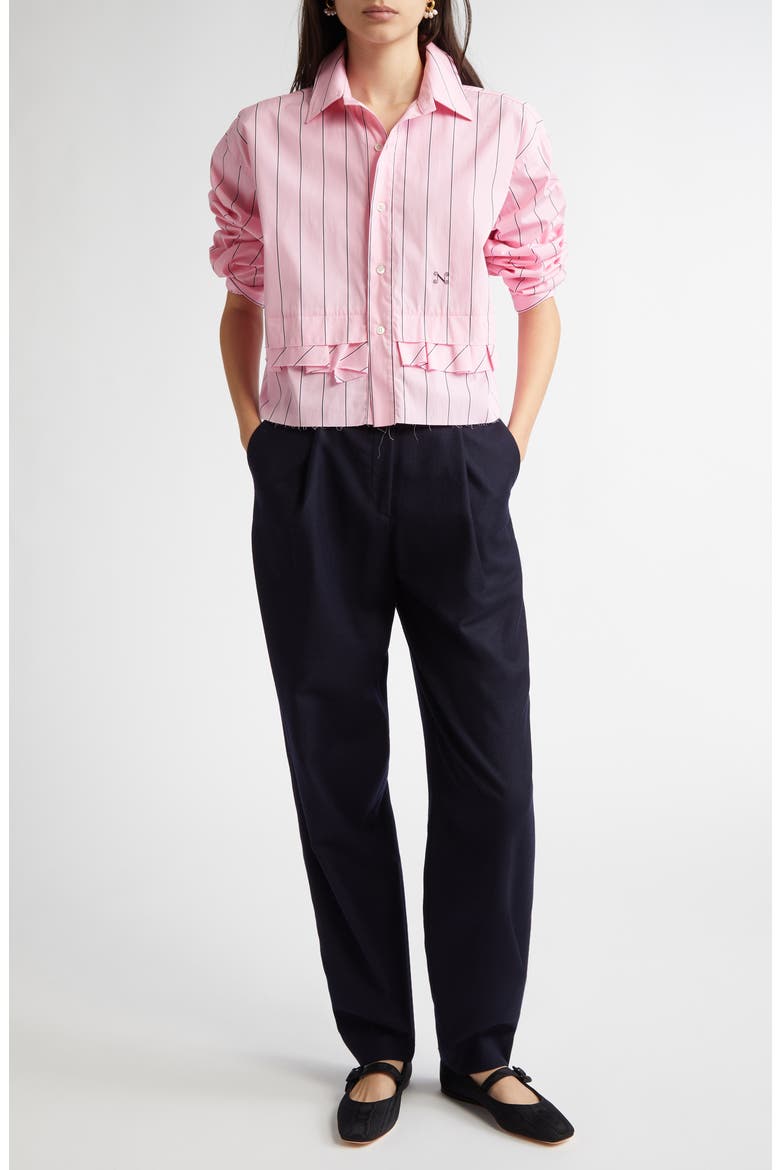 Stripe Crop Button-Up Shirt, Alternate, color, ROSE STRIPE