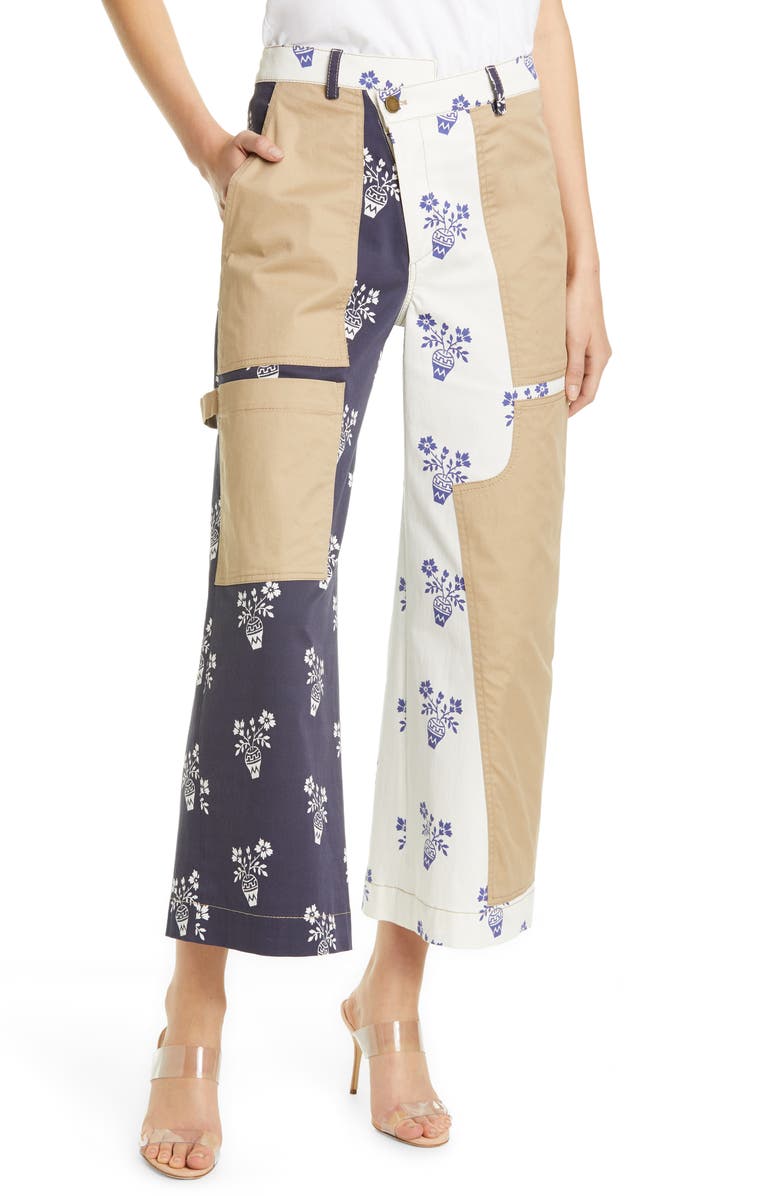 MONSE Flower Pot Patchwork Denim Crop Pants, Main, color,