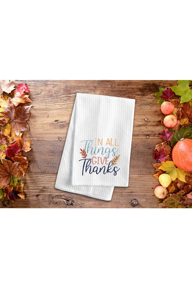 "In All Things Give Thanks" Wheat 100% Cotton Embroidered Flour Sack Dishtowel, Alternate, color, White