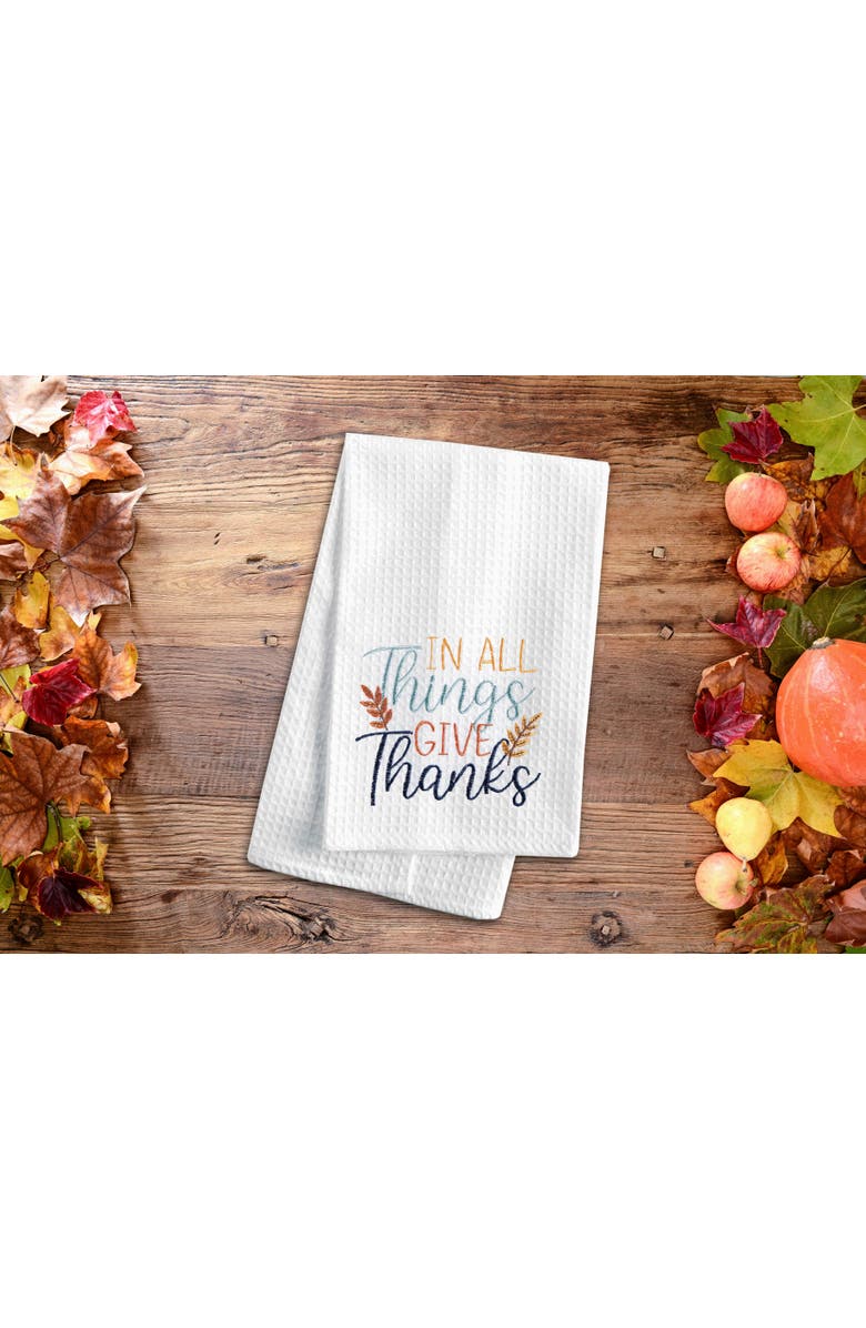C&F Home "In All Things Give Thanks" Wheat 100% Cotton Embroidered Flour Sack Dishtowel, Alternate, color, White