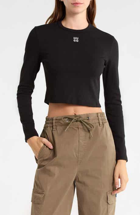Dafilomena Logo Long Sleeve Cropped Top
