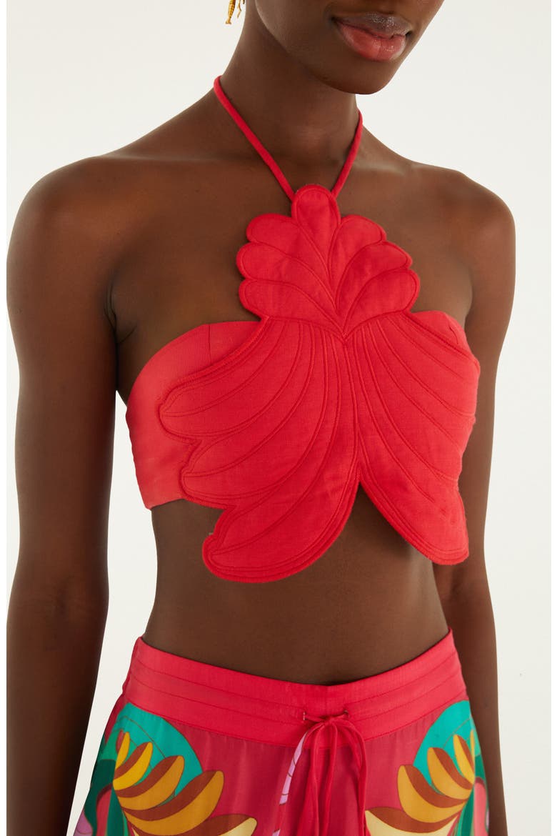 3D Shell Embroidered Halter Cover-Up Top, Main, color, BANANA QUEEN