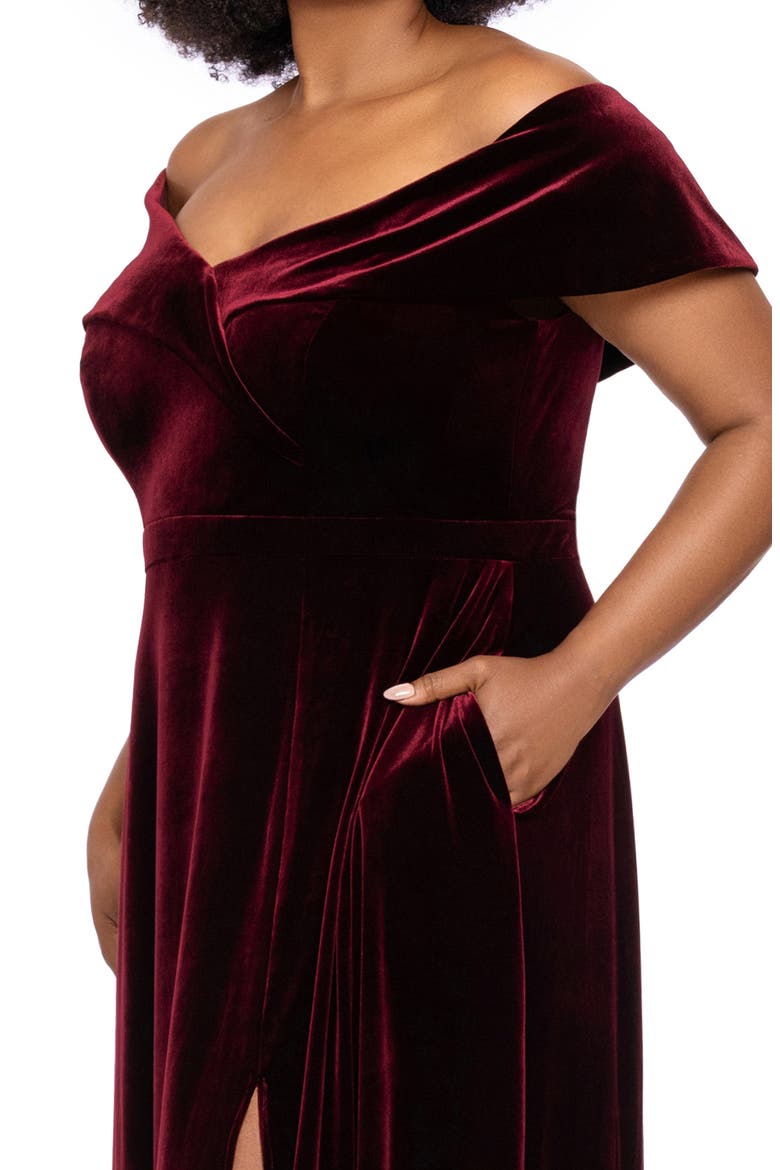 Portrait Collar Velvet Gown, Alternate, color, BURGUNDY