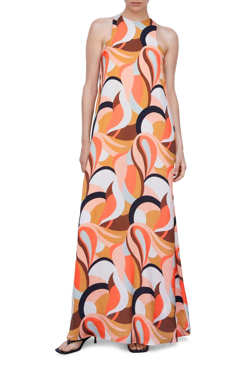 Abstract Print Cocktail Dress, Main, color, SALMON