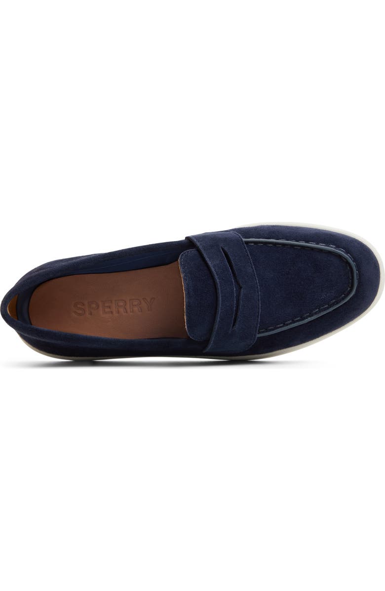 Sperry Wedge Penny Loafer, Alternate, color, Navy Leather Suede