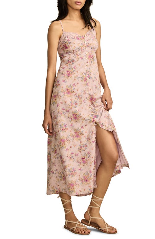 LUCKY BRAND LUCKY BRAND FLORAL LACE TRIM BUTTON FRONT MIDI DRESS