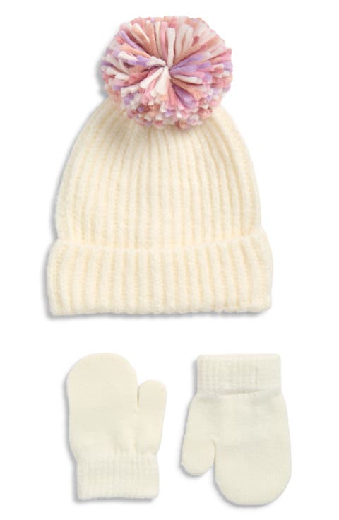 Kids' Fuzzy Knit Pompom Beanie & Gloves Set (Baby)
