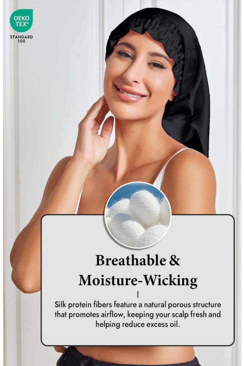 Elegant Long Pure Silk Bonnet, Alternate, color, Black