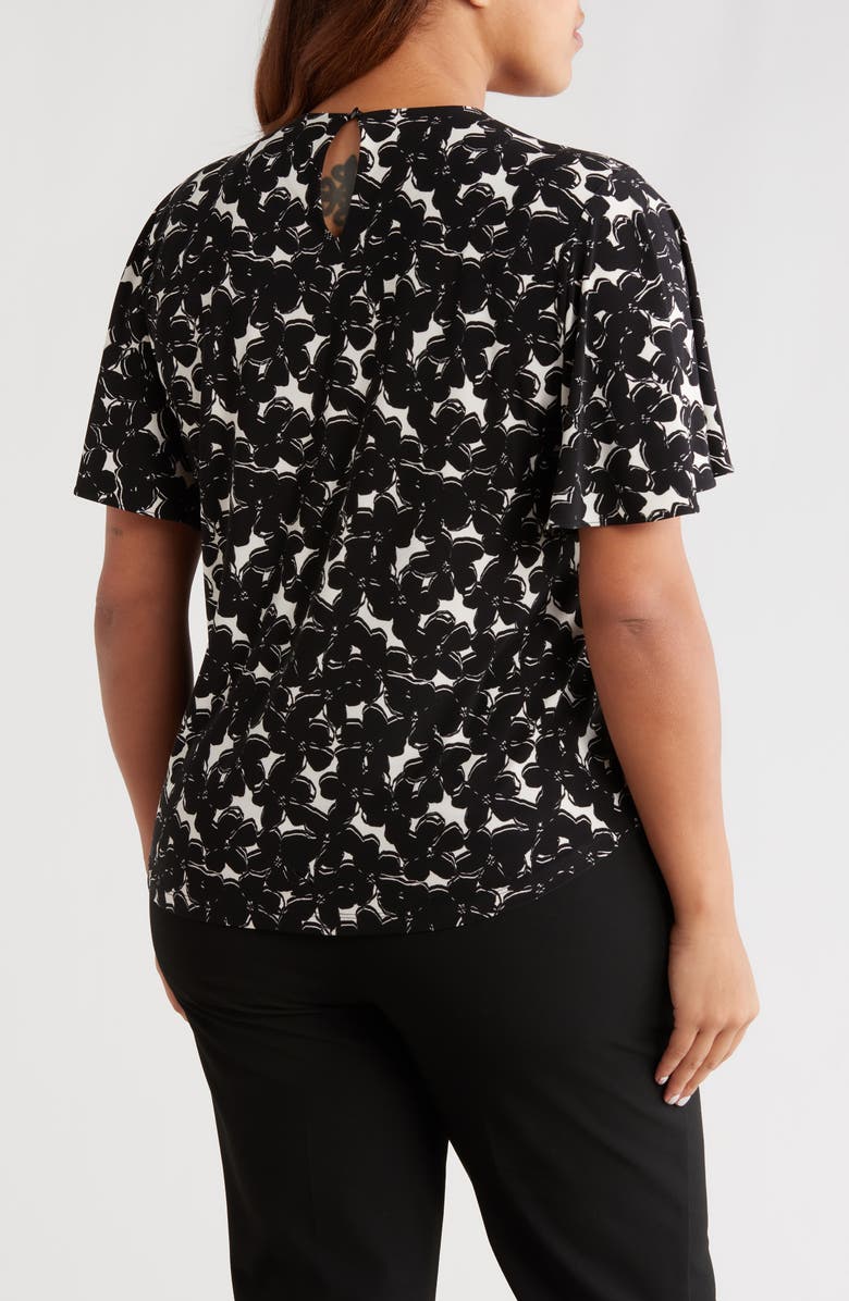 Anne Klein Print Flutter Sleeve Top, Alternate, color, Anne Black/ White Dove