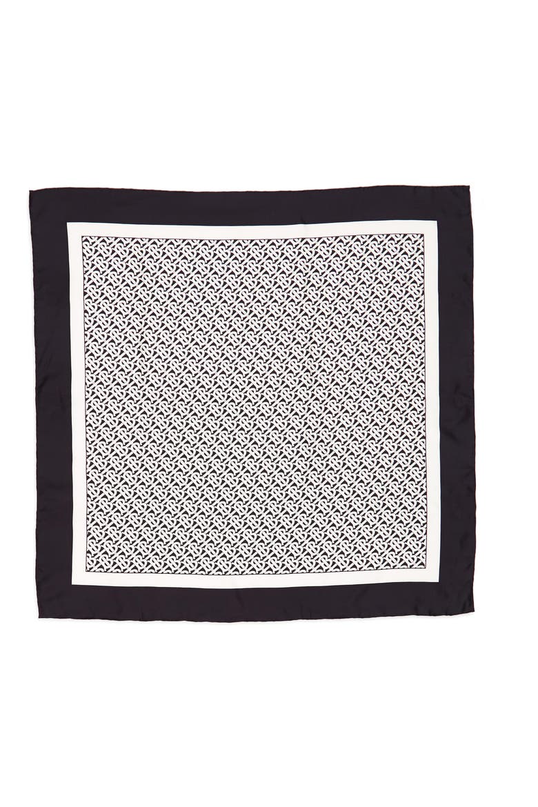 Monogrammed Square Silk Scarf, Main, color, MONOCHROME