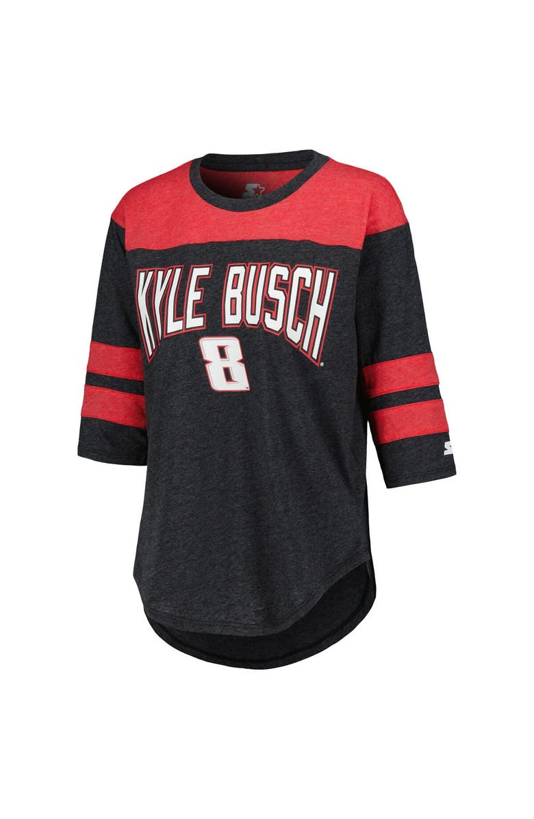 STARTER Women's Starter Black Kyle Busch Full Back Block 3/4-Sleeve Tri-Blend Top, Alternate, color, Black