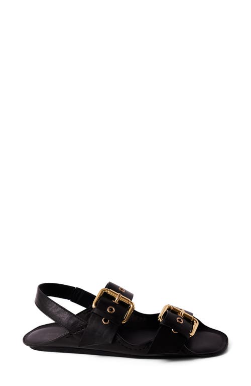 Free People Blossom Buckle Flat Sandal In Black Leather