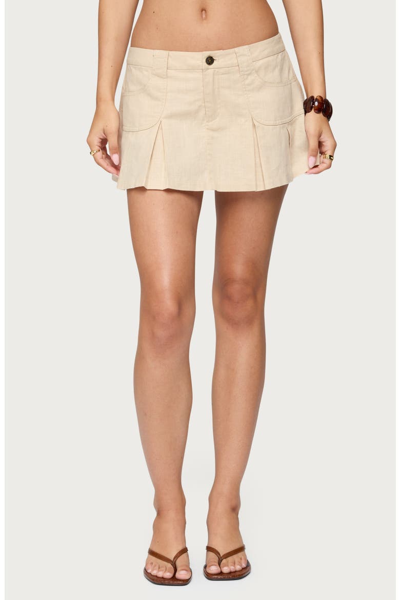 Klay Pleated Linen & Cotton Miniskirt, Main, color, BEIGE