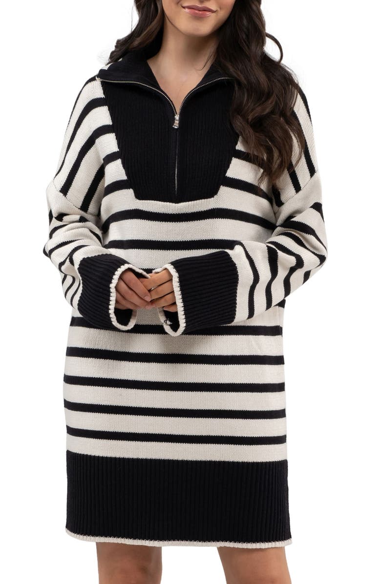 Blu Pepper Stripe Long Sleeve Sweater Dress, Main, color, Cream