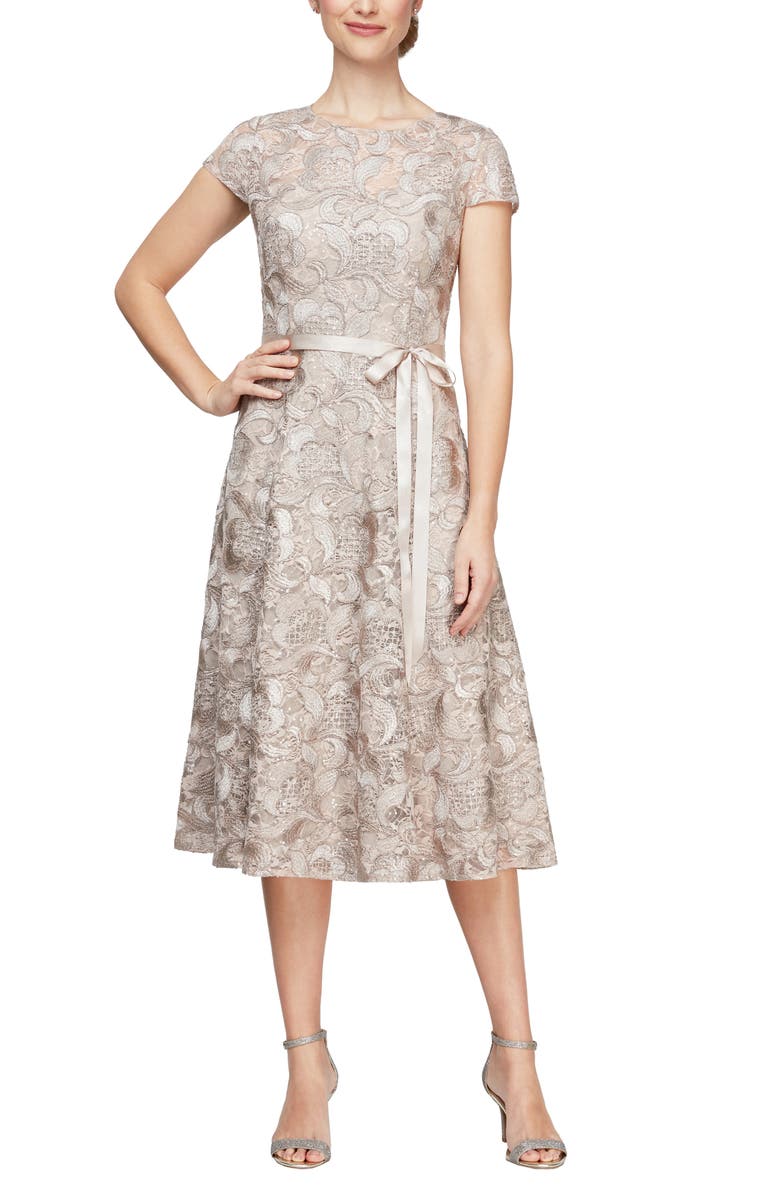 Alex Evenings Embroidered Tulle Cocktail Dress, Main, color,