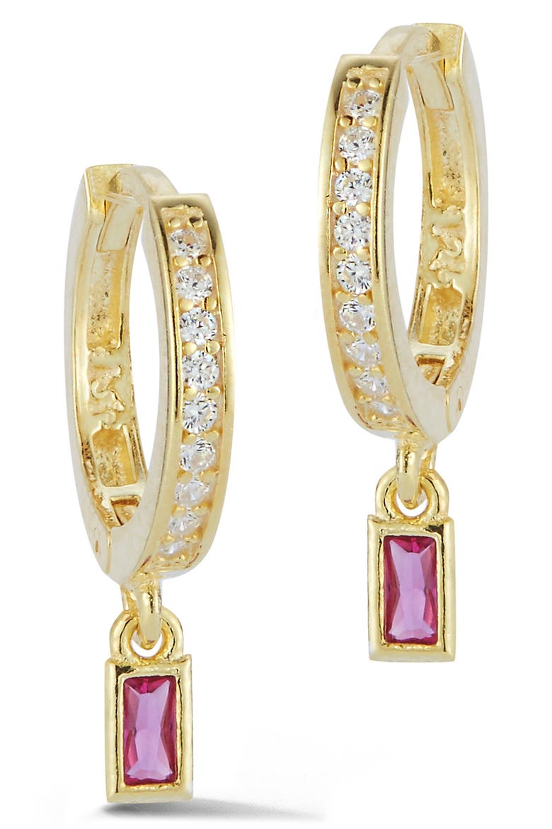 Baguette Drop Pavé Huggie Hoop Earrings, Main, color, GOLD