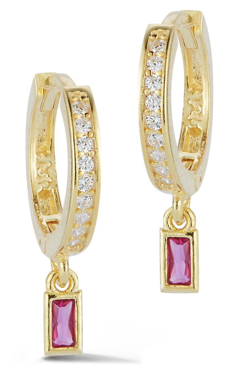 SPHERA MILANO Baguette Drop Pavé Huggie Hoop Earrings, Main, color, Gold