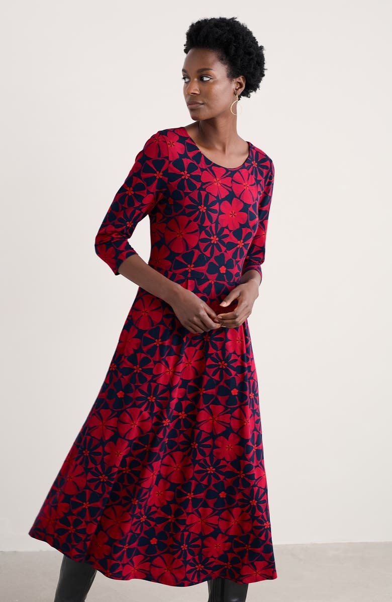 Seasalt Cornwall Veronica Print Stretch Organic Cotton Jersey Midi Dress, Alternate, color, Handicraft Flowers Jam