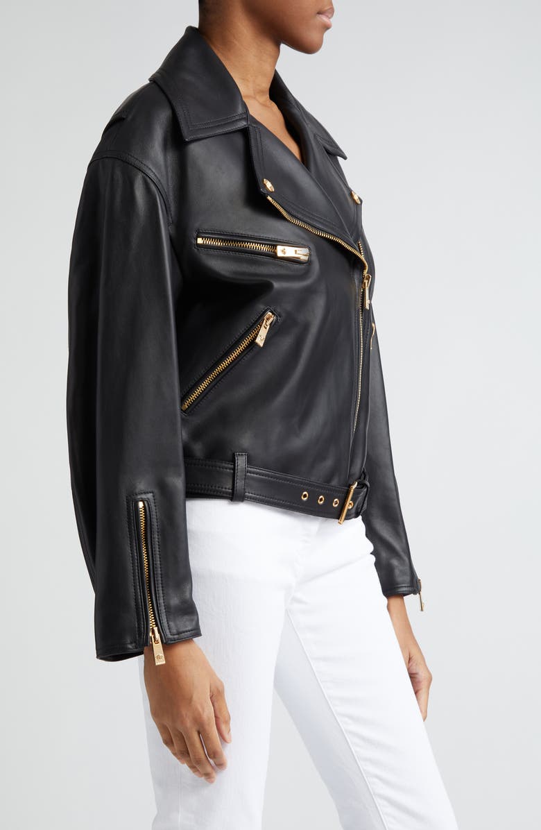 Versace Leather Biker Jacket, Alternate, color,