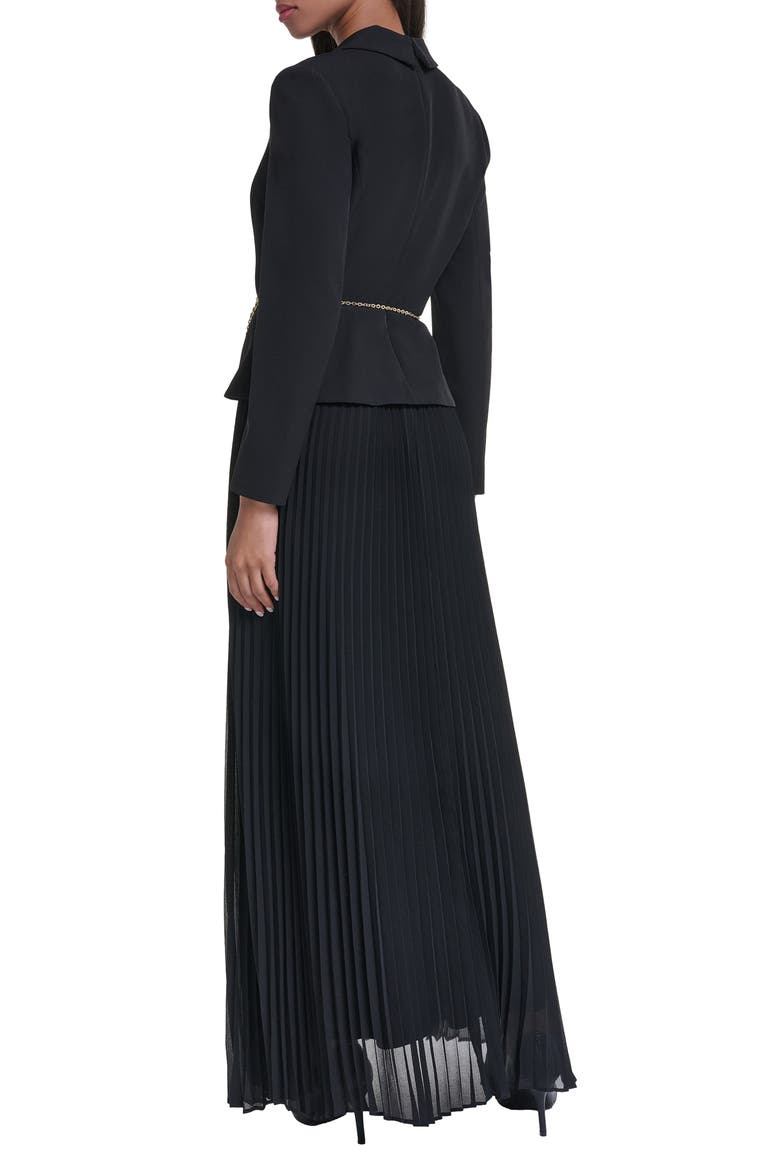 Mixed Media Pleated Gown, Alternate, color, BLACK
