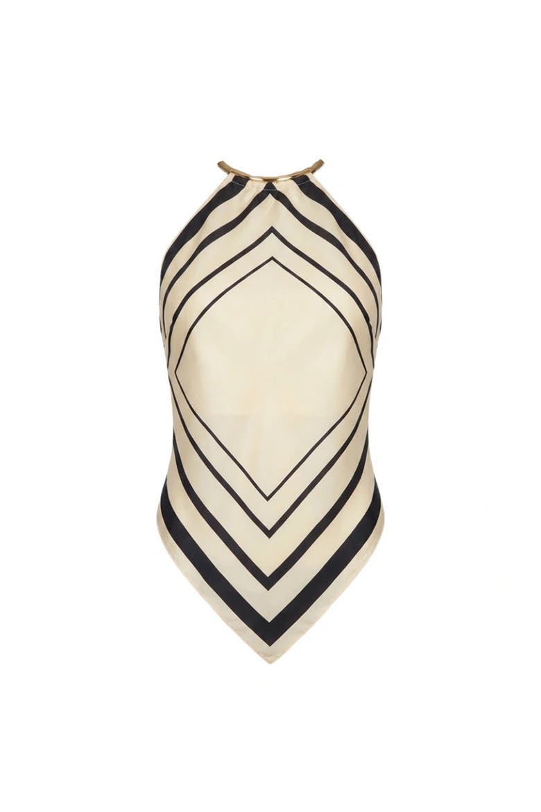 Skye Top, Alternate, color, Ivory  Black Scarf Print