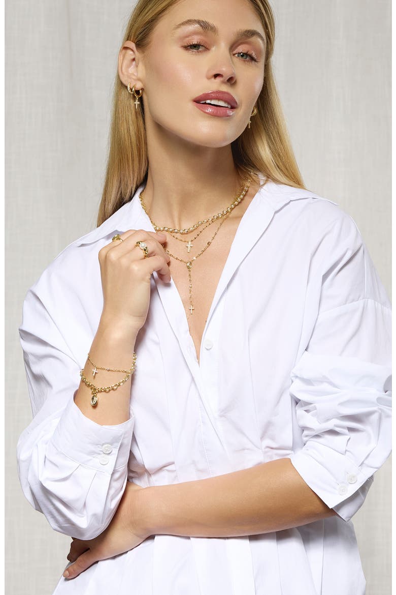 Cubic Zirconia Cross Drop Y-Necklace, Alternate, color, GOLD