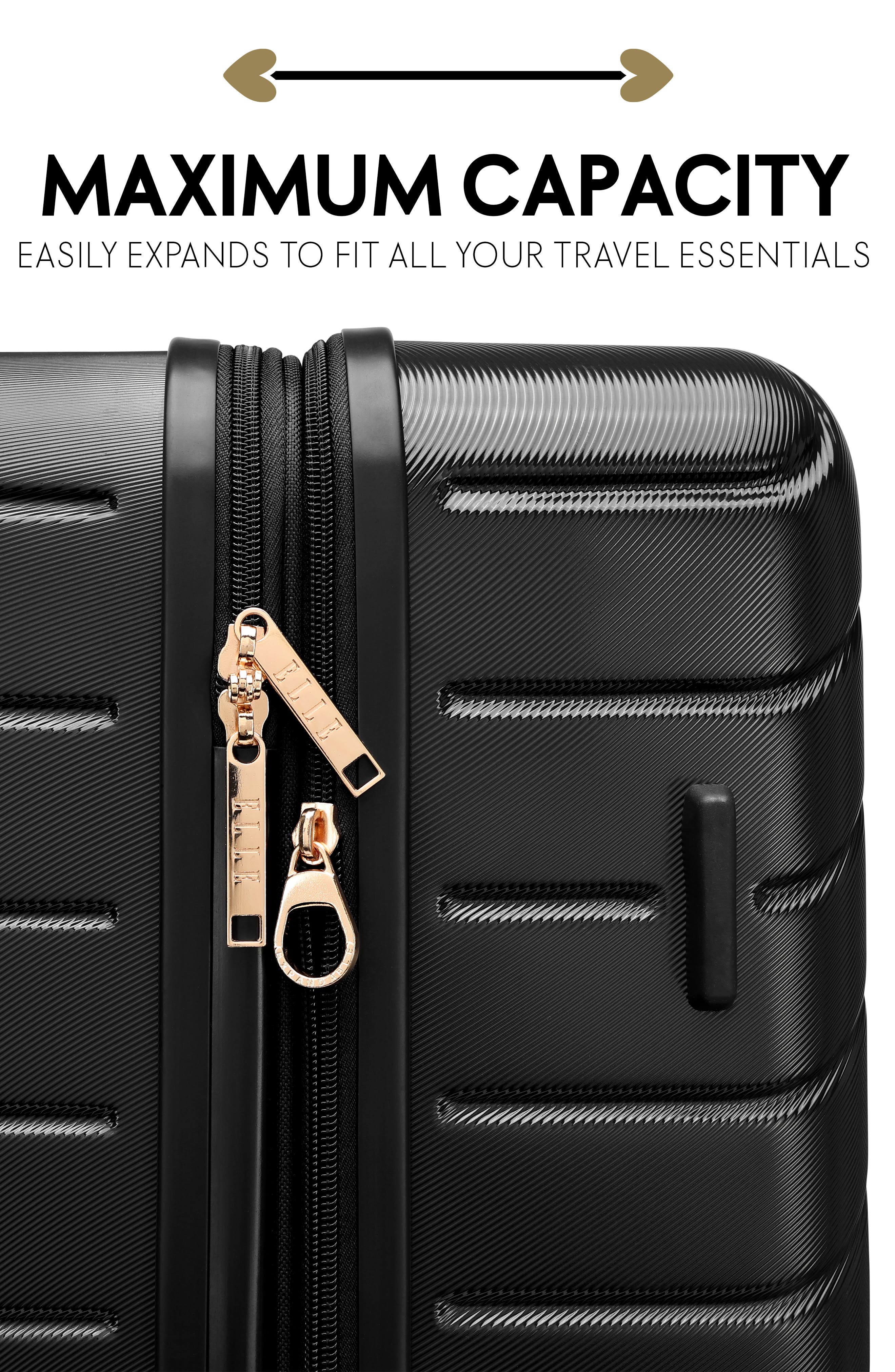 ELLE Louvre 2 Piece Expandable Polycarbonate Spinner Luggage Set, Alternate, color, Black