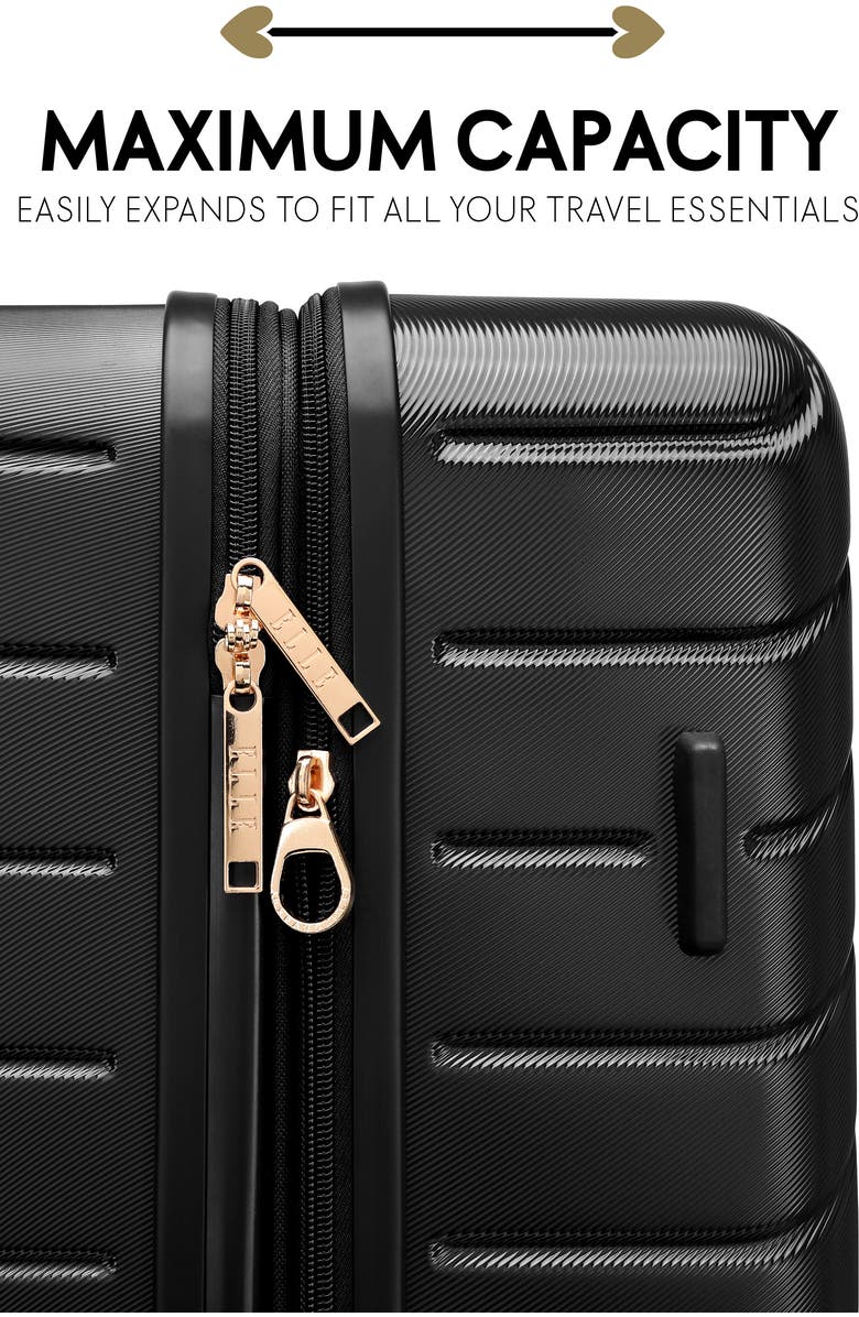 ELLE Louvre 2 Piece Expandable Polycarbonate Spinner Luggage Set, Alternate, color, Black