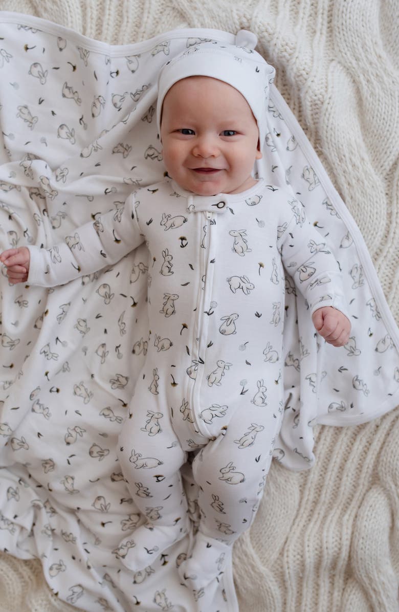 L'ovedbaby Bunny Print Fitted One-Piece Organic Cotton Footie Pajamas, Alternate, color, 