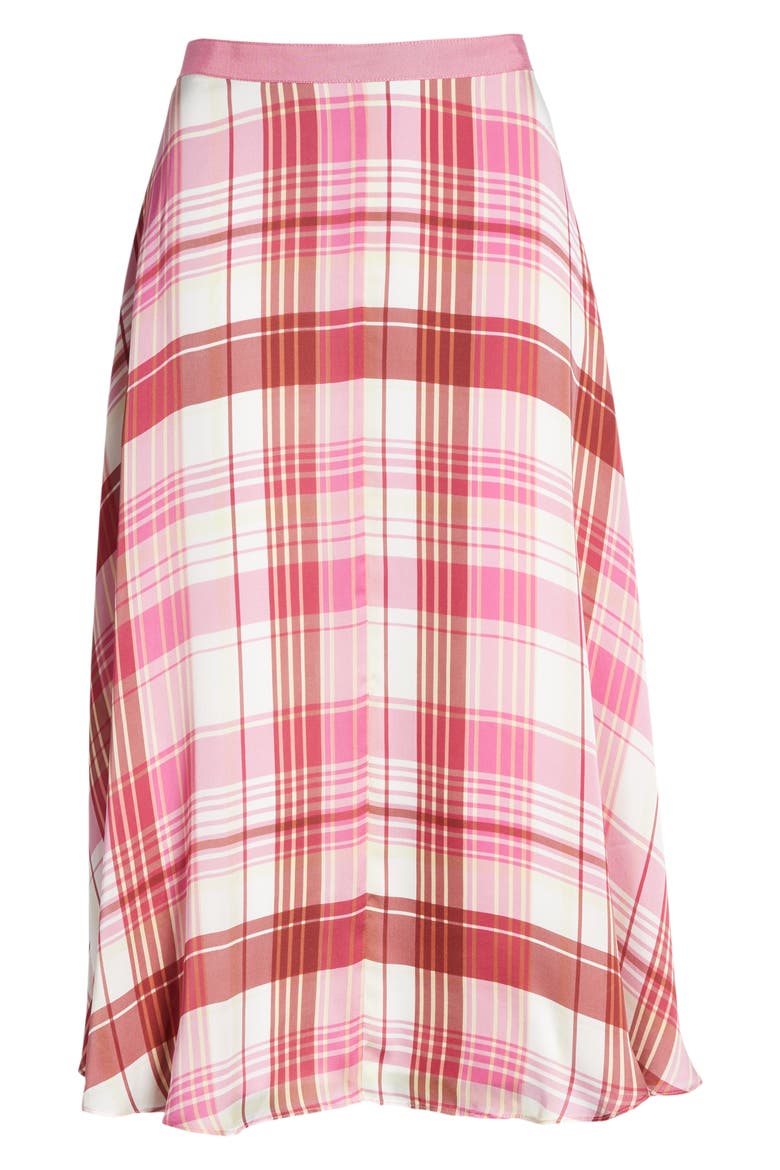 Plaid Silk Skirt, Alternate, color, PINK PHLOX LARA PLAID