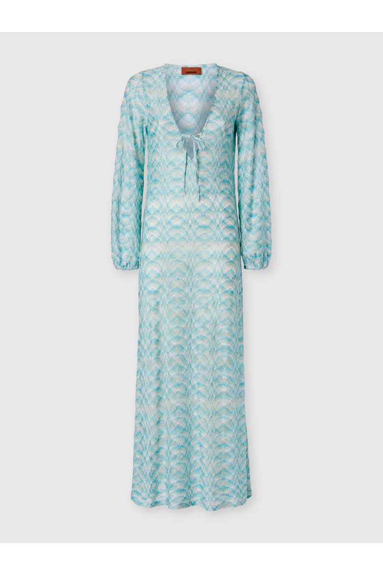 Long-sleeved Cover-up Dress In Shaded Lamé Viscose, Main, color, White & Light Blue