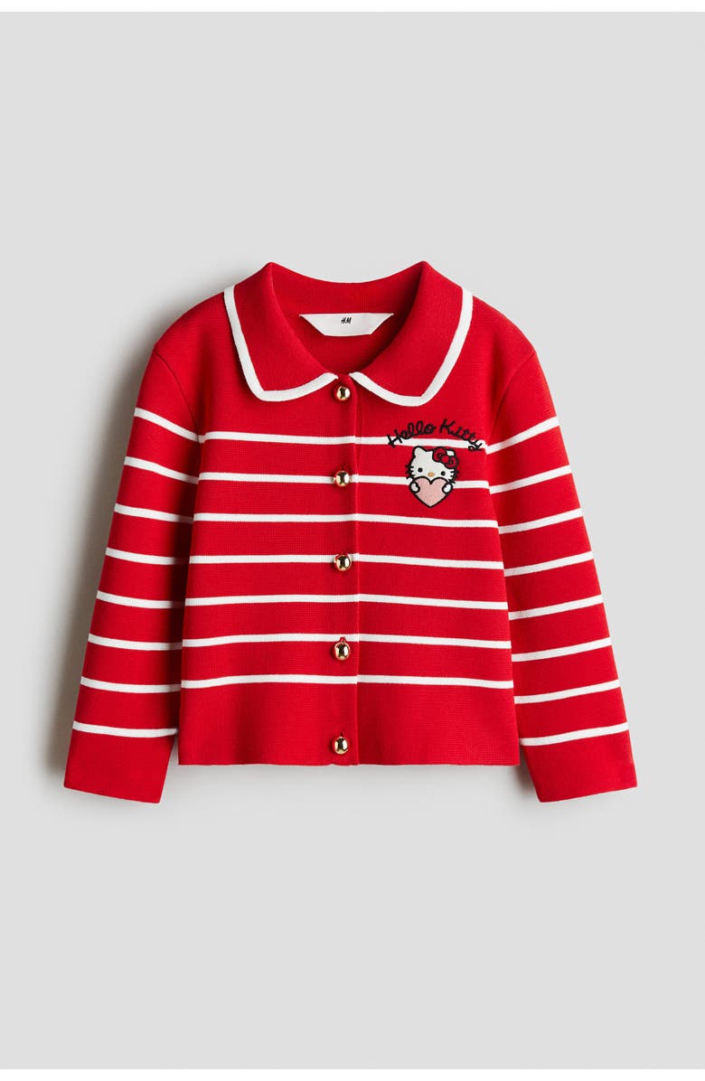 H&M Embroidered-detail knit cardigan, Alternate, color, Red/Hello Kitty