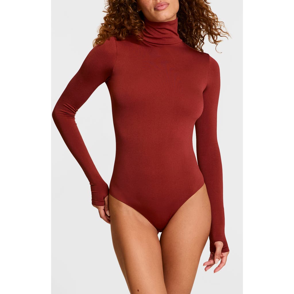 Commando Prima Ballet Turtleneck Long Sleeve Thong Bodysuit In Brown