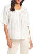 Karen Kane Embroidered Cotton Button-Up Peasant Top