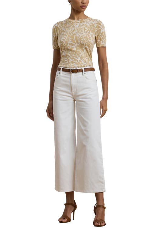 Ralph Lauren Plus Size Floral Cotton-blend Short-sleeve Sweater In Cream Multi