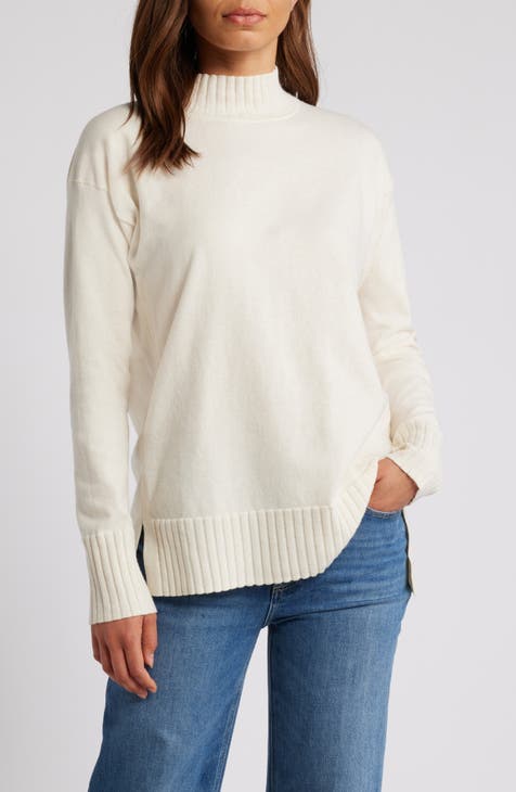 Kate Spade popular Long Sleeve Turtleneck Side Slit Ribbed Knit Tunic Sweater - Ivory- L