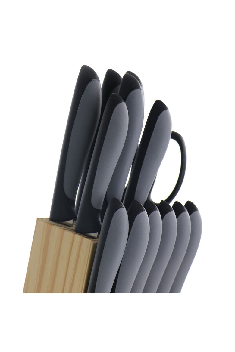 Dorain 14 Piece Stainless Steel Cutlery Set  with Wood Block, Alternate, color, Black