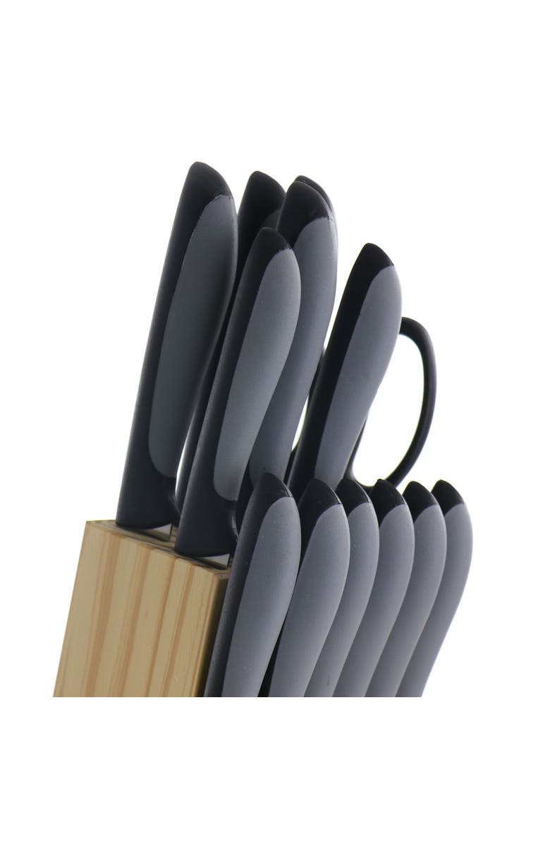 Gibson Home Dorain 14 Piece Stainless Steel Cutlery Set with Wood Block, Alternate, color, Black
