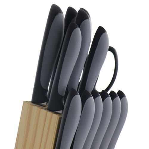 Gibson Home Dorain 14 Piece Stainless Steel Cutlery Set With Wood Block In Black