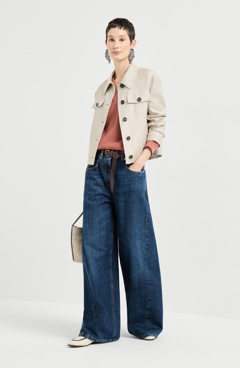 Brunello Cucinelli Linen diagonal jacket, Alternate, color, Beige