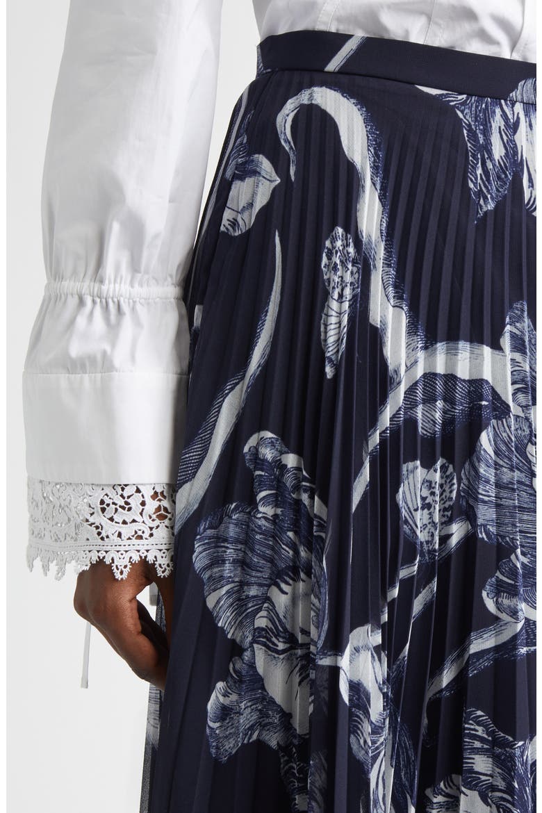 Botanical Engraving Pleated Voile Midi Skirt, Alternate, color, BOTANICAL ENGRAVING MIDNIGHT
