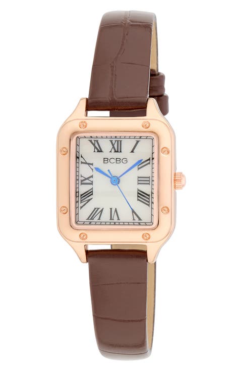 Square Face Faux Leather Strap Watch, 25mm