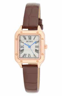 Square Face Faux Leather Strap Watch, 25mm