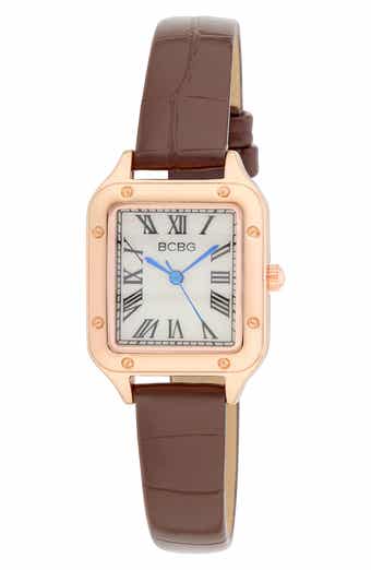 Square Face Faux Leather Strap Watch, 25mm