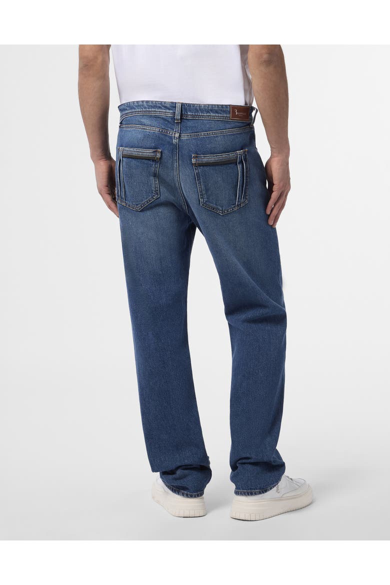 Relaxed Fit Jeans Leather Details Men, Alternate, color, middleblue