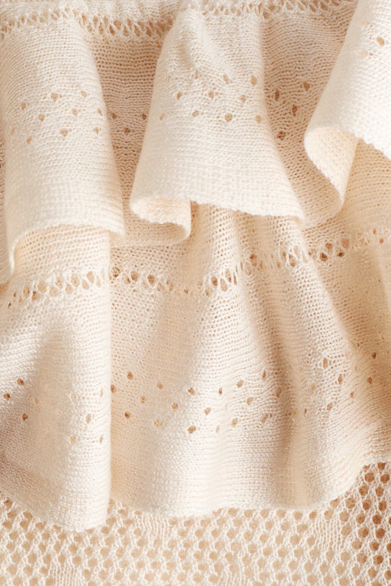 Flounced Pointelle-knit Top, Alternate, color, Light beige