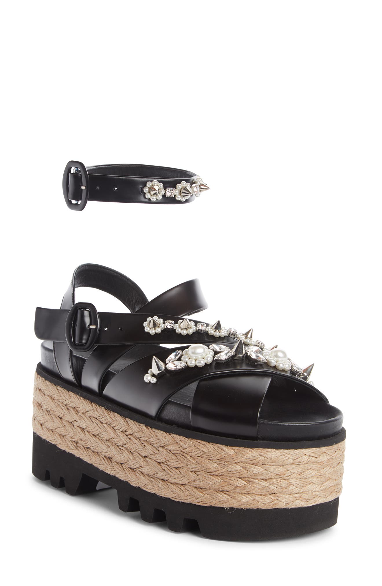 Simone Rocha Embellished Platform Espadrille Sandal, Main, color, 